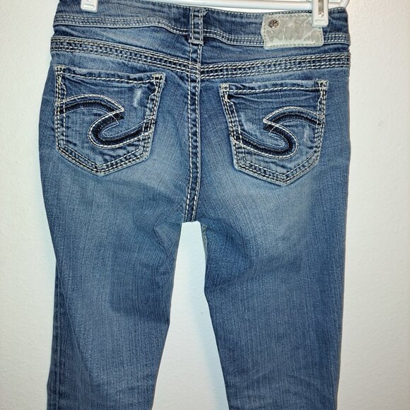 Silver SUKI 17" Distressed With Embroidered Pockets Western Glove Works Jeans - Picture 2 of 12